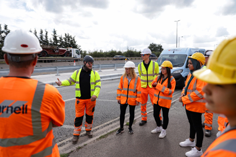 Caption: The youngsters find out more about repair activity on the A38 in Fradley, Staffordshire.